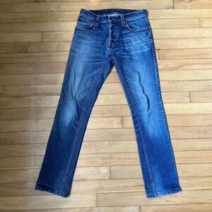 Nudie Jeans Co Mens Grim Tim Blue Denim Straight Button Fly Jeans Size 31x34